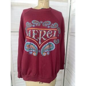 Vintage 90s College Ware Merci Maroon Sweatshirt Adult XXL Made in US